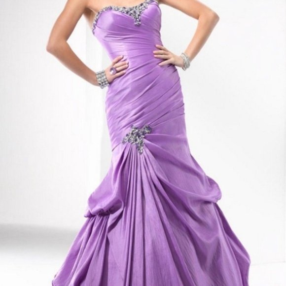 LAVENDER TAFFETA STRAPLESS EMBELLISH FORMAL GOWN 2 - Picture 1 of 8